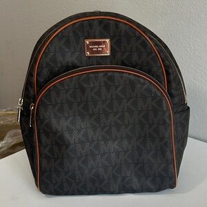 Michael Kors Black MK Logo Backpack with Brown Trim